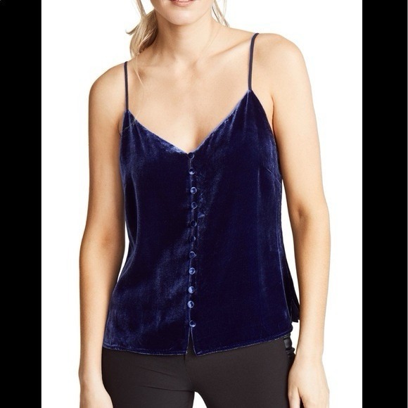 Madewell Tops - Madewell Womens Navy Blue Velvet Dark Fairy Button-Front Cami Tank Top Size 2‎